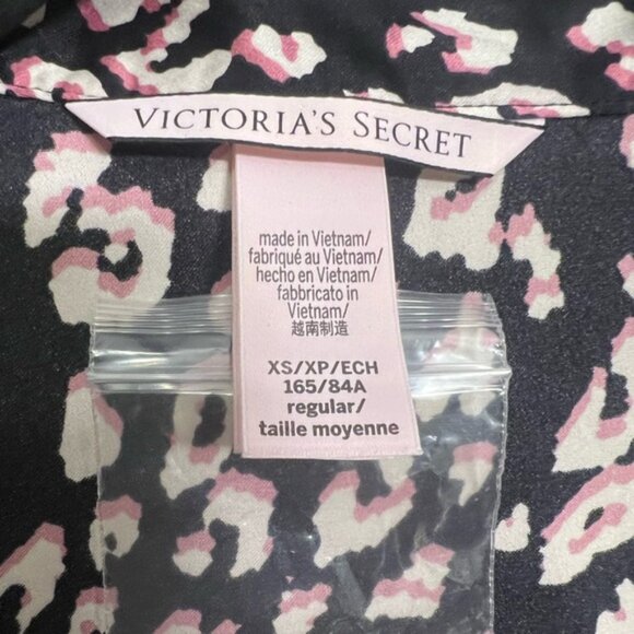 NWOT Victoria's Secret Black w/Pink Cheetah Print | Long Sleeve Pajama Top Sz XS - Picture 2 of 6